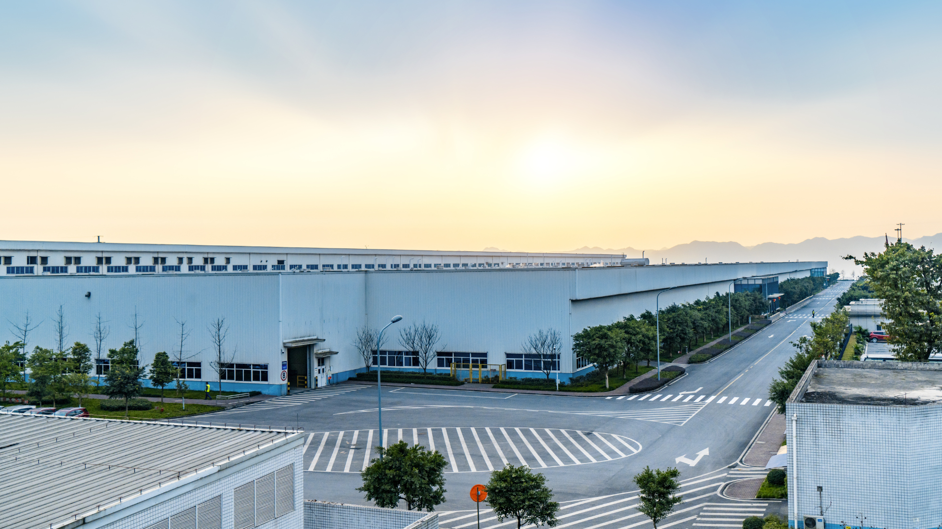 Large industrial site at dusk